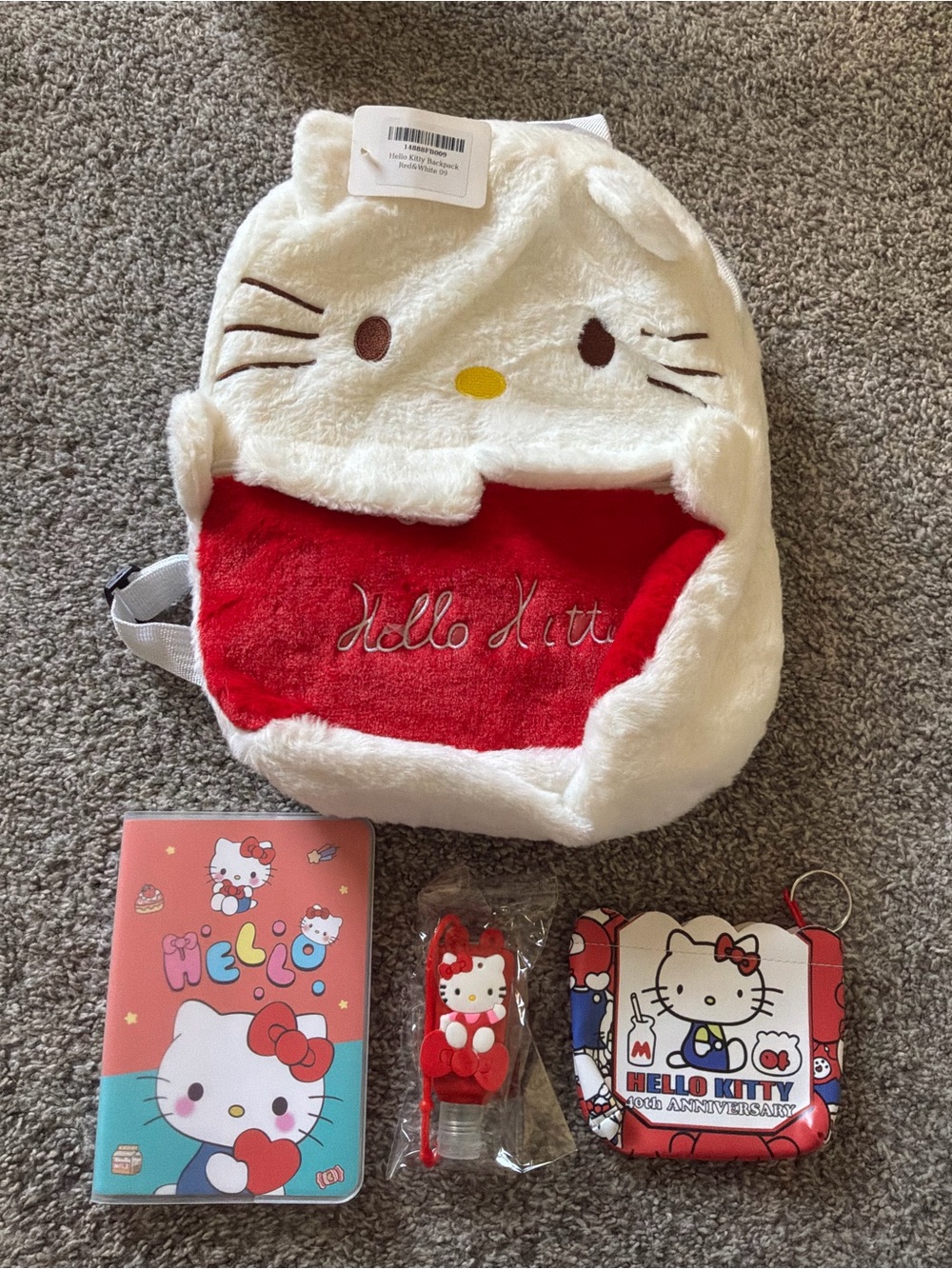 Hello Kitty Plush White & Red Backpack with Matching Accessories